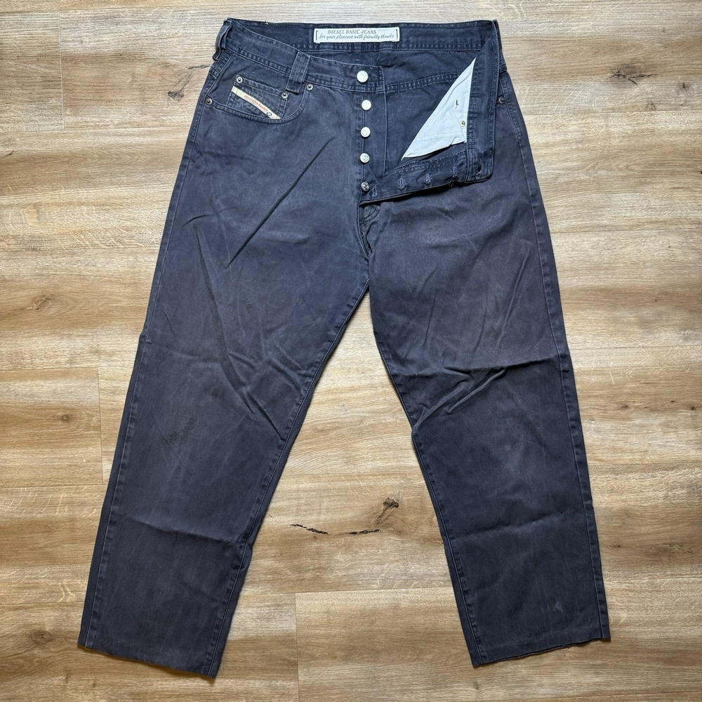 Diesel Saddle Jeans Men 32x28 Navy Blue Relaxed Tapered Button Fly Made in Italy